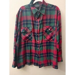 Habitat 100% Silk Plaid Flannel Shirt Mens XL Red Green Navy Blue Long Sleeve